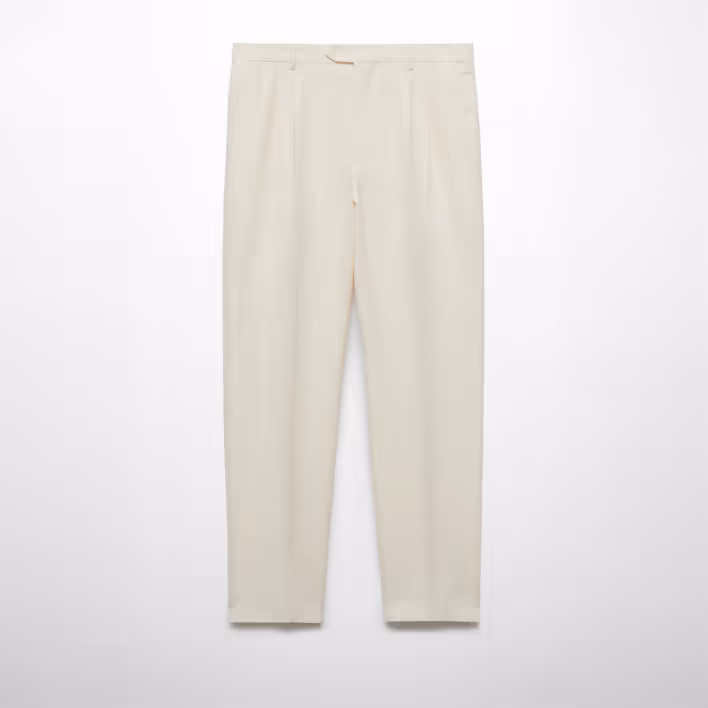 Slim-fit linen trousers with pleats — Mango